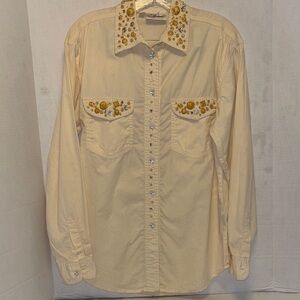 MADAME BRAND CREME COLORED EMBELLISHMENT ALL OVER LONG SLEEVE BUTTON DOWN